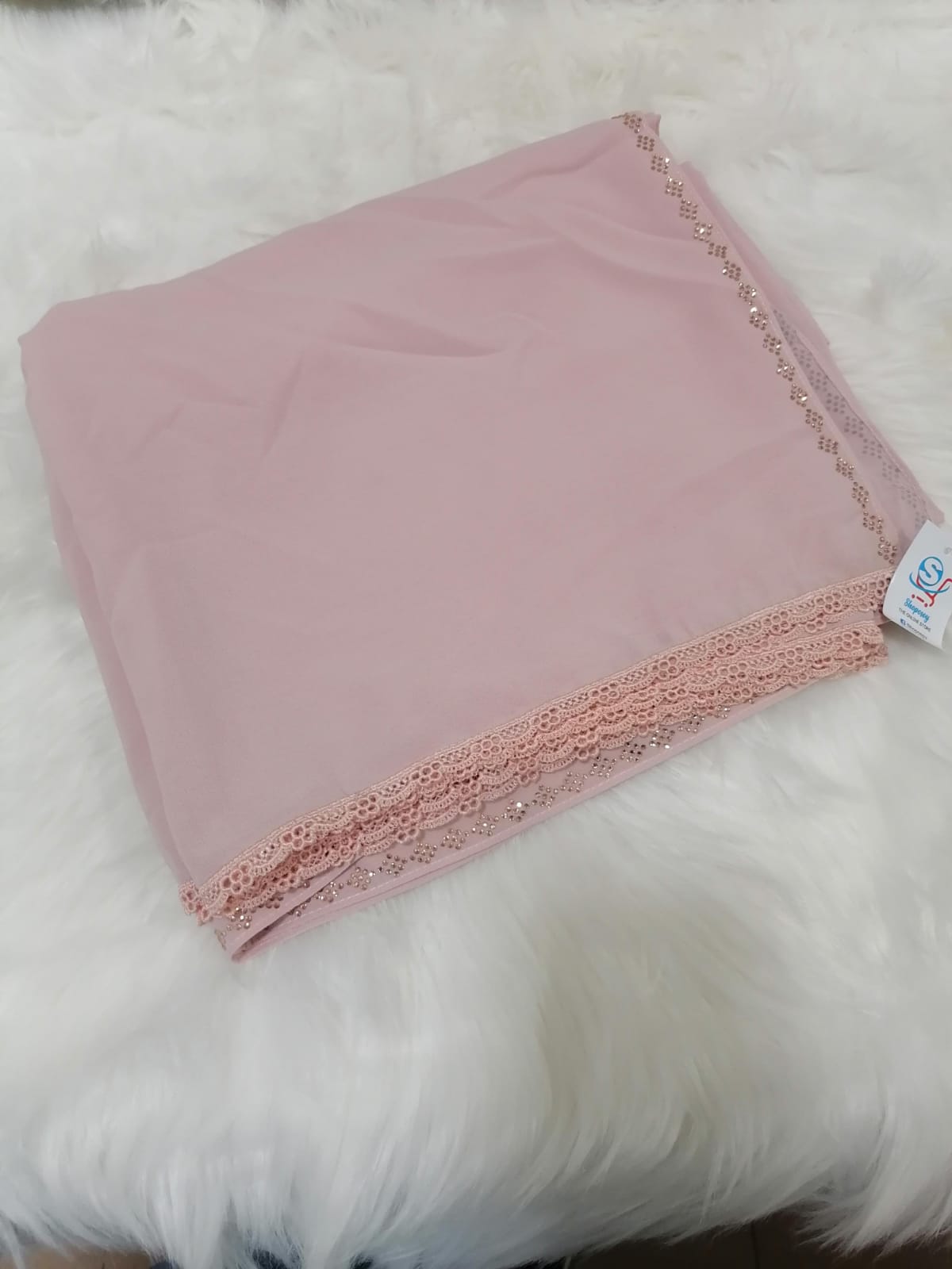 Baby Pink Chadar with lace and stone border