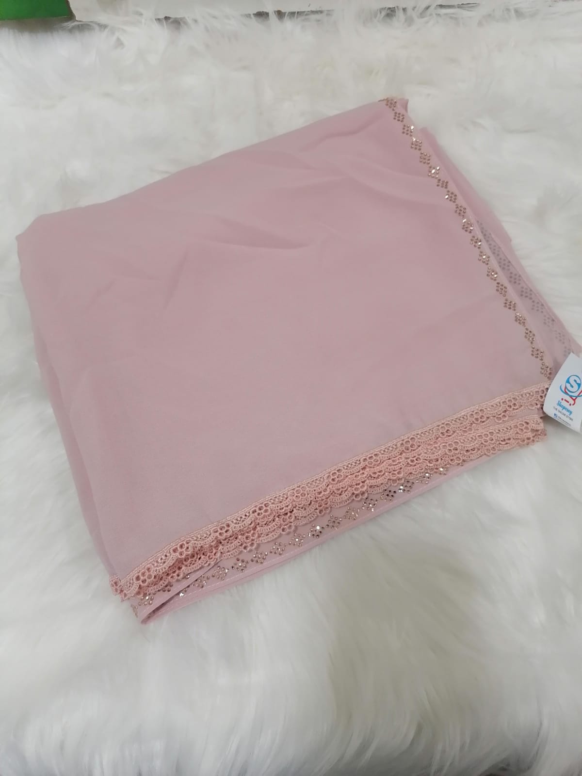 Baby Pink Chadar with lace and stone border