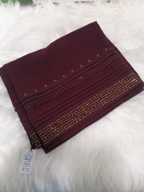 Signature Chiffon Chadar with Lace and stones- Maroon Color