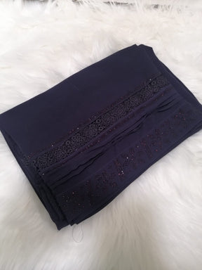 Signature Chiffon Chadar with Lace and stones- Purple Color