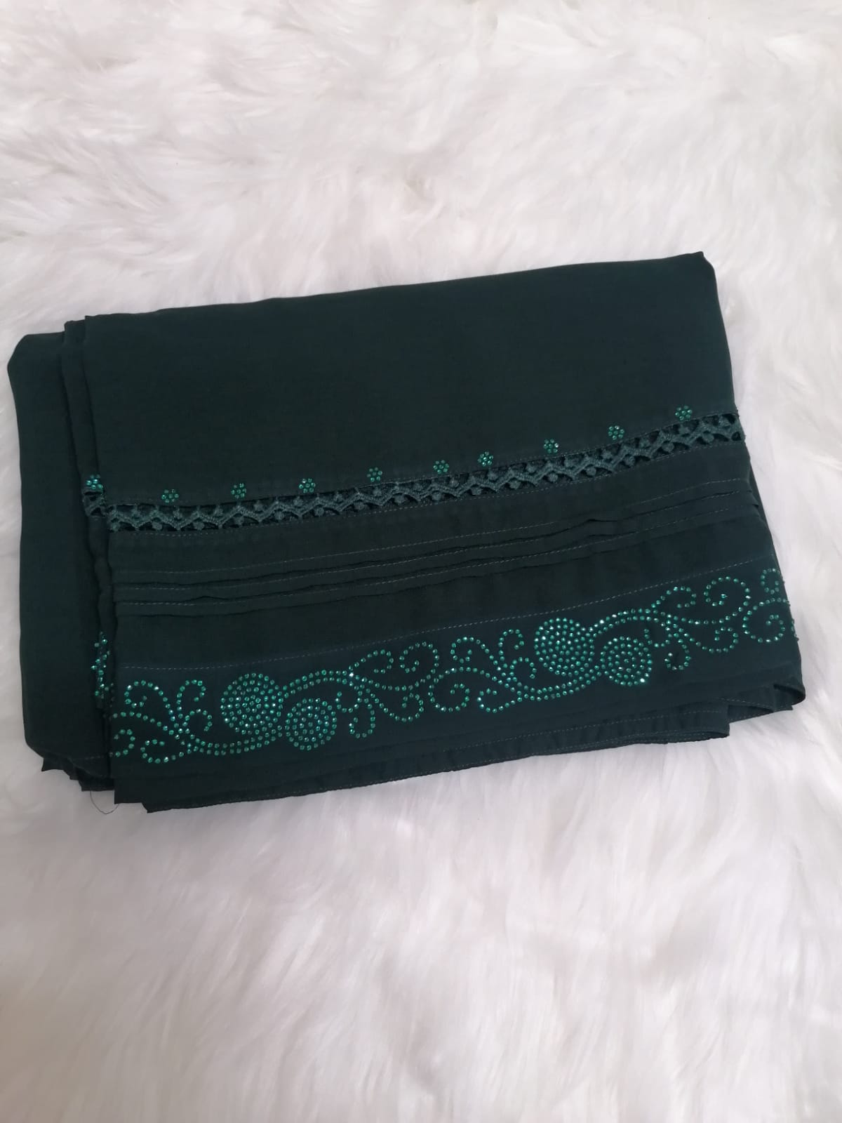 Signature Chiffon Chadar with Lace and stones-  Bottle Green Color