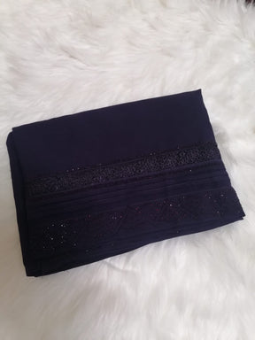 Signature Chiffon Chadar with Lace and stones- Purple Color