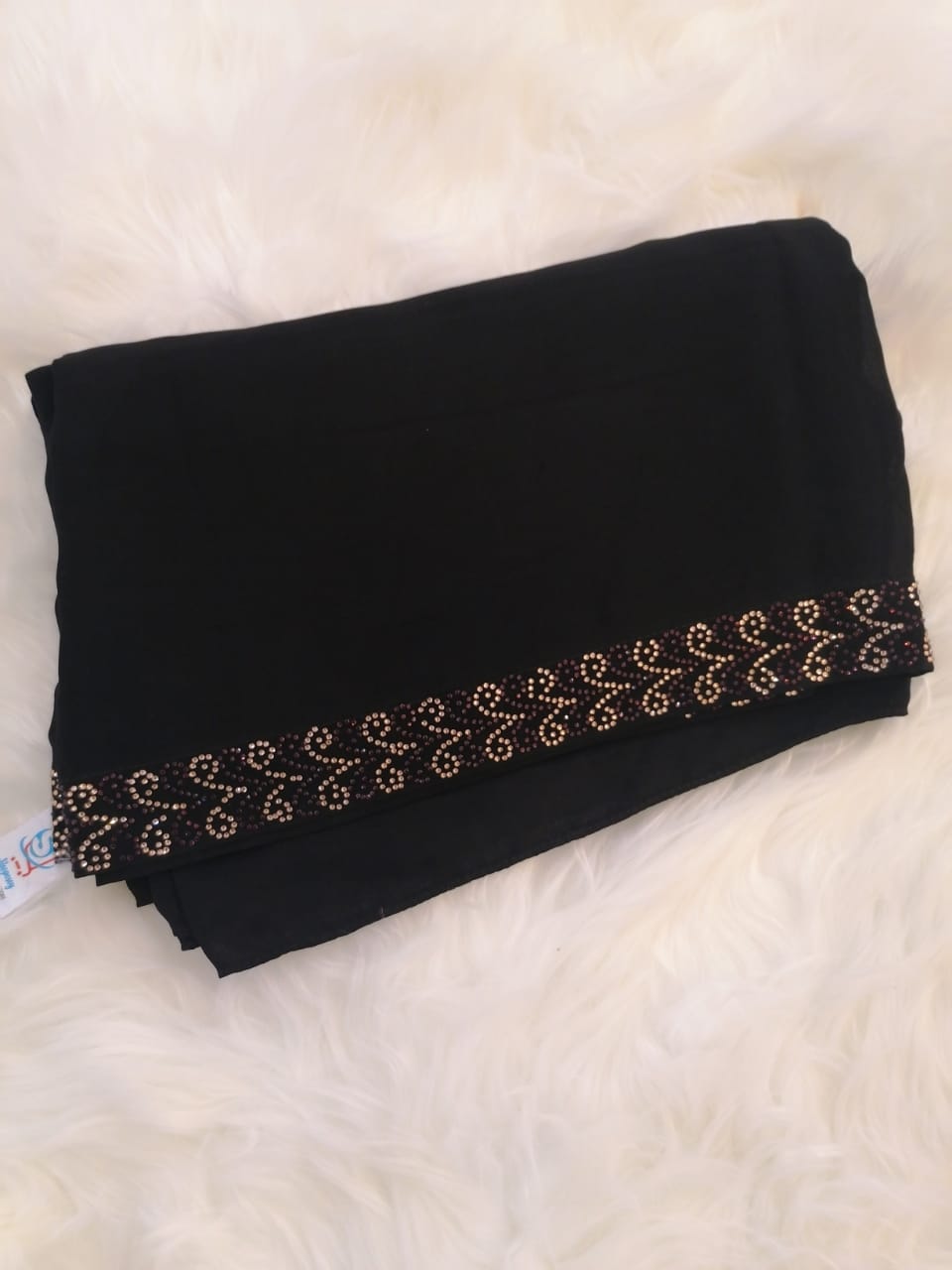 Chiffon Chadar with multi Shade Stones- Black Color