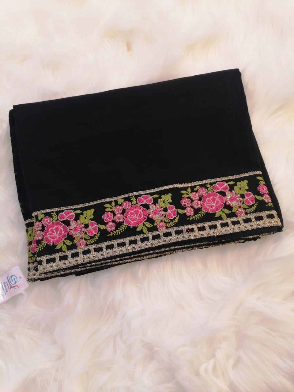 Embroidered Chiffon Chadar - Black