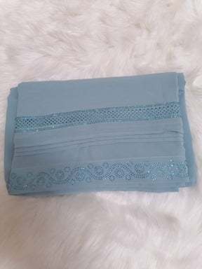 Signature Chiffon Chadar with Lace and stones- Light Blue Color